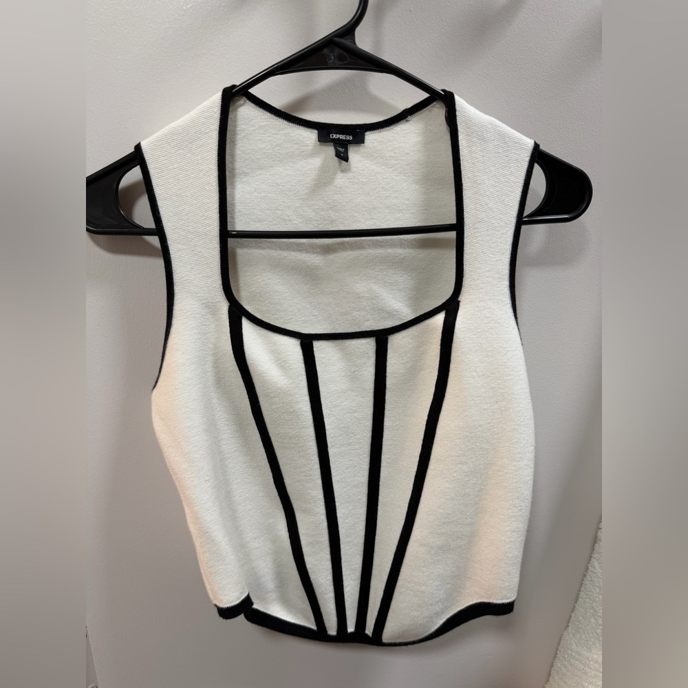 Express Women's Corset Top in White with Black Trim